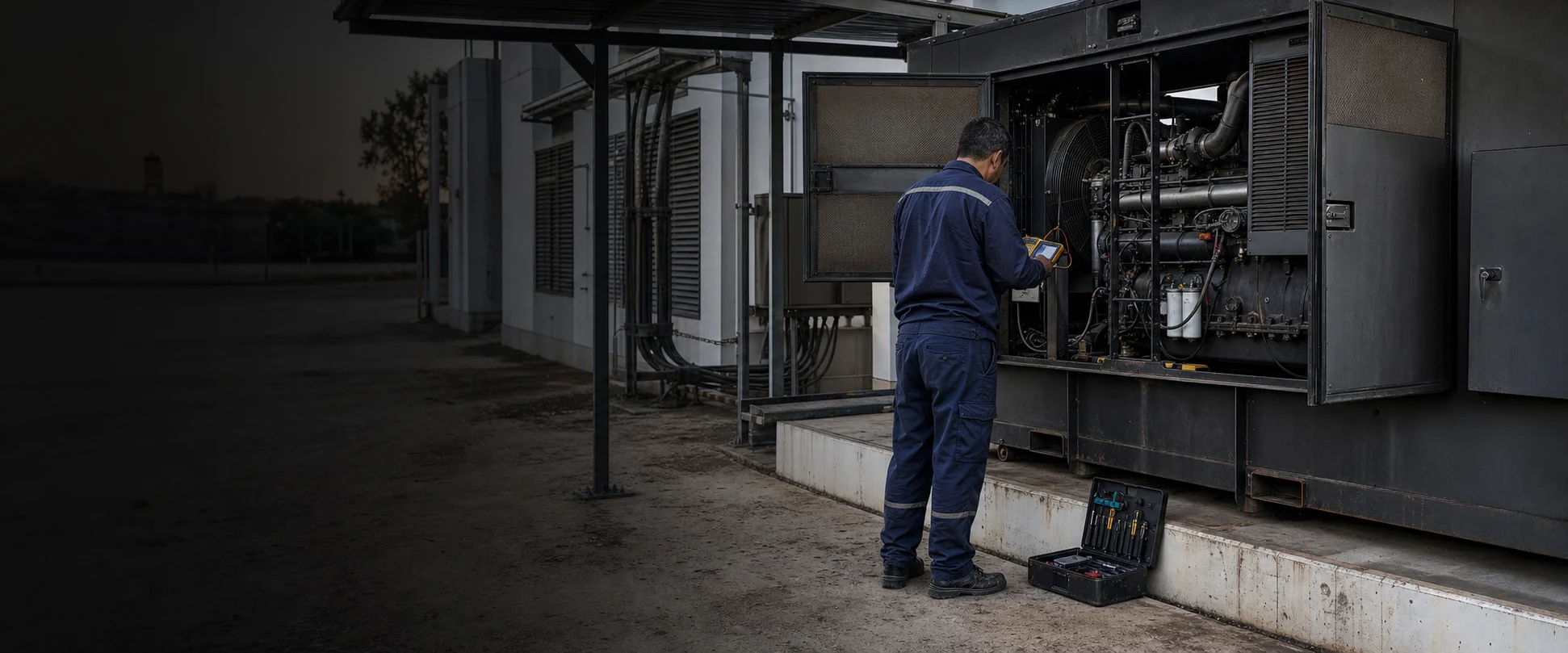 Spécialiste du service technique effectuant la maintenance des générateurs industriels